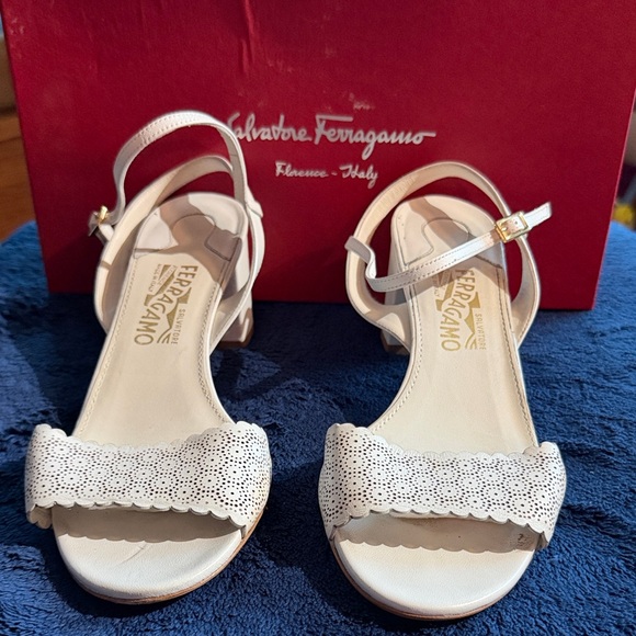 Salvatore Ferragamo Cream Block Heel Sandals, Size 10 - Picture 2 of 3